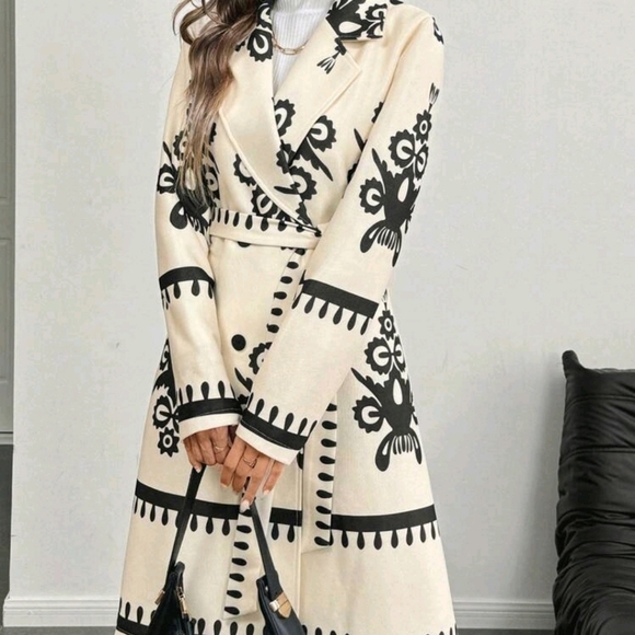 Women's Retro Floral Pattern Medium-Long Knitted Jacket - Picture 3 of 7